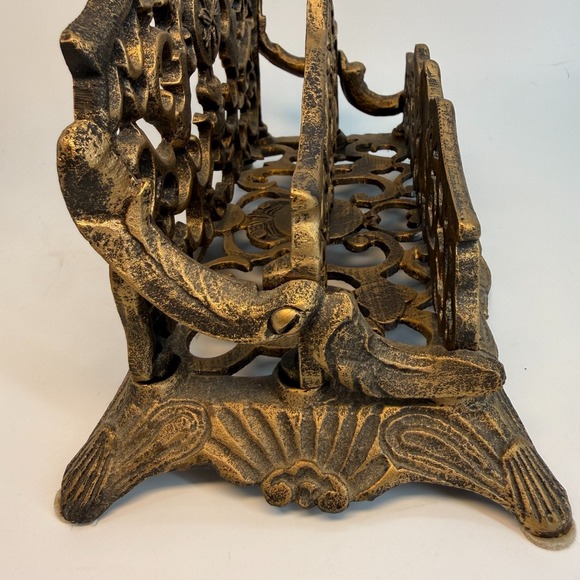 Vintage Brass Double Mail Holder Ornate Filigree Letter Desk Organizer Roccoco - Picture 12 of 16